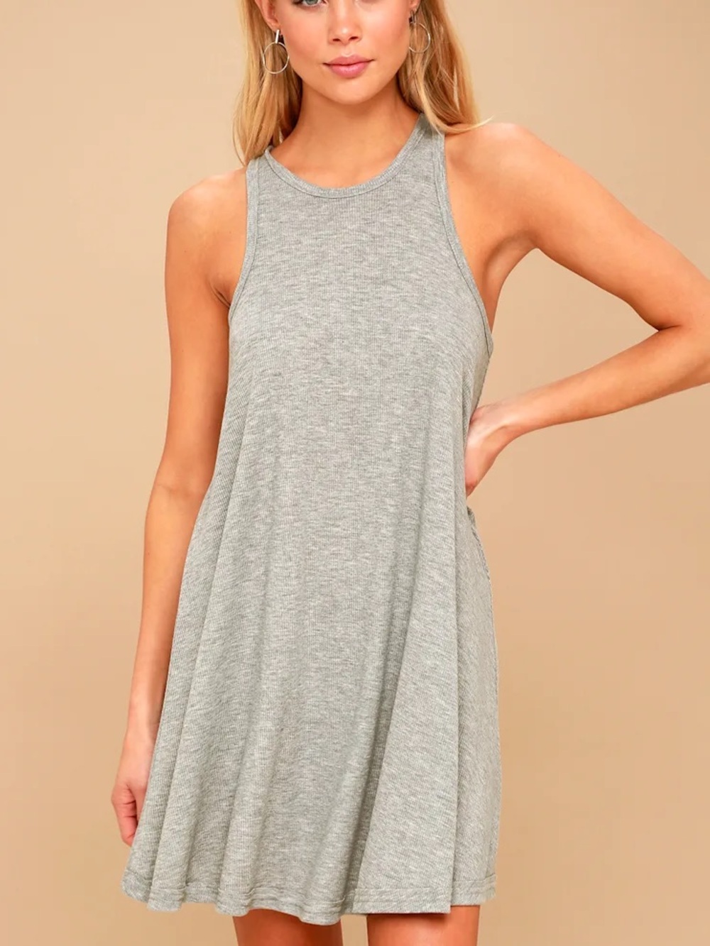 Intimately Free People LA Nite Heather Lightweight Grey Ribbed Tank Dress M